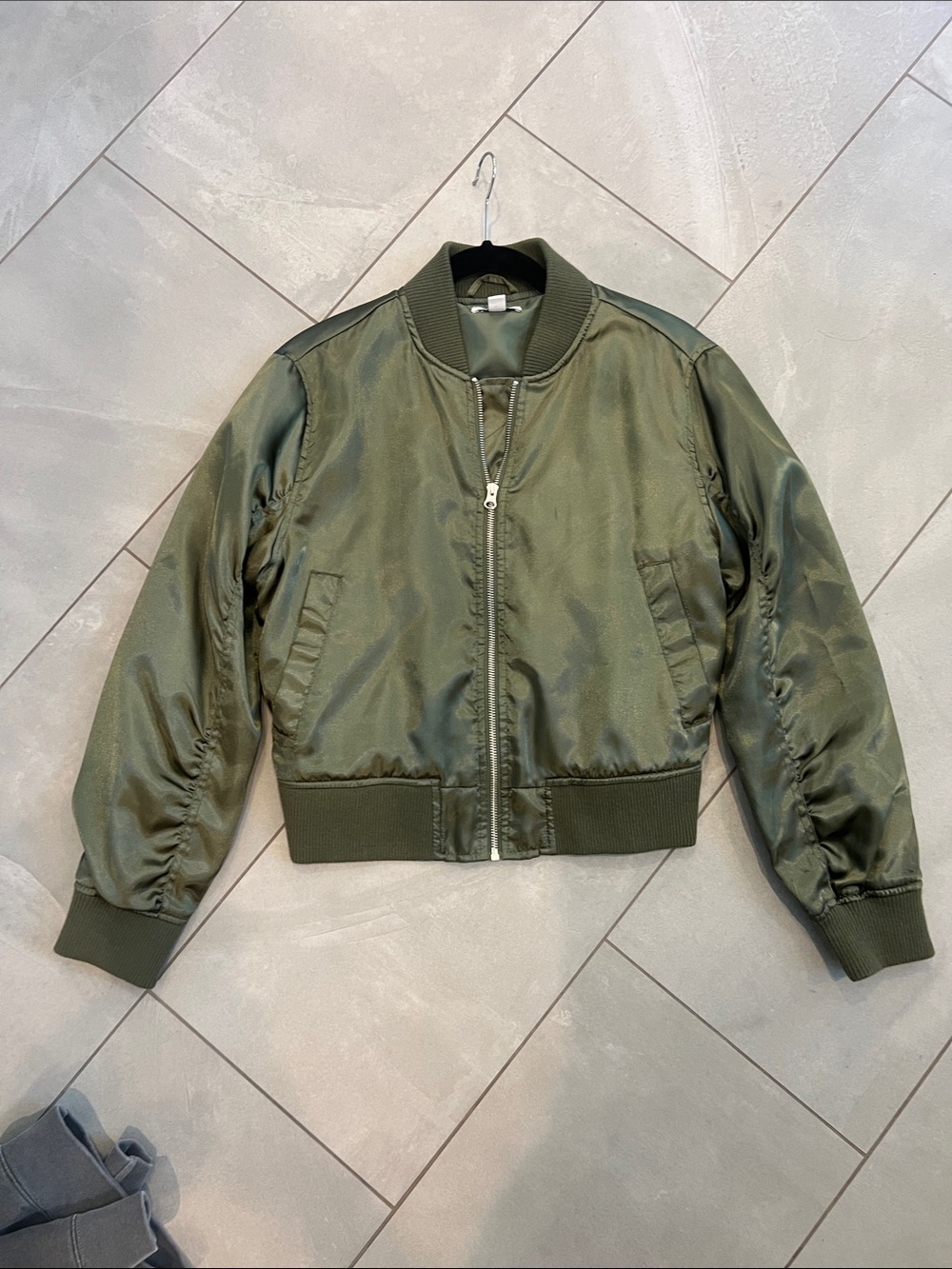 Topshop sage green satin bomber jacket
